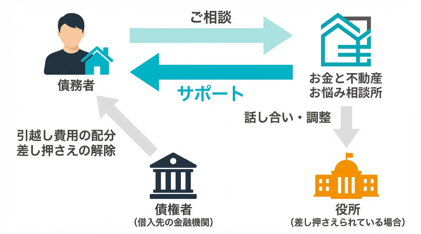 任意売却の全体のフローをわかりすくまとめたフロー図