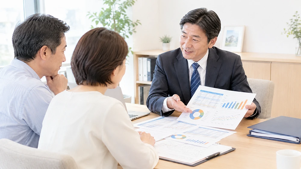 相談者に収支資料を説明する専門家