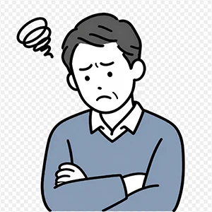 不安そうに腕を組む男性