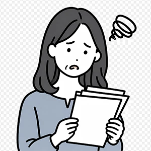 書類を手に不安そうな女性